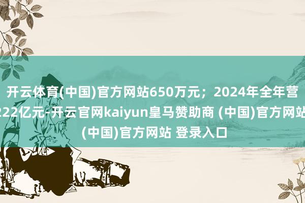 开云体育(中国)官方网站650万元；2024年全年营业收入9.222亿元-开云官网kaiyun皇马赞助商 (中国)官方网站 登录入口